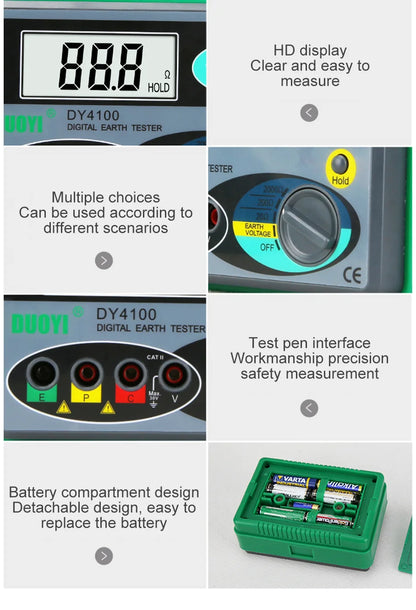 DUOYI DY4100 Digital Resistance Tester – Earth Ground Meter & High-Accuracy Multimeter for Power Systems