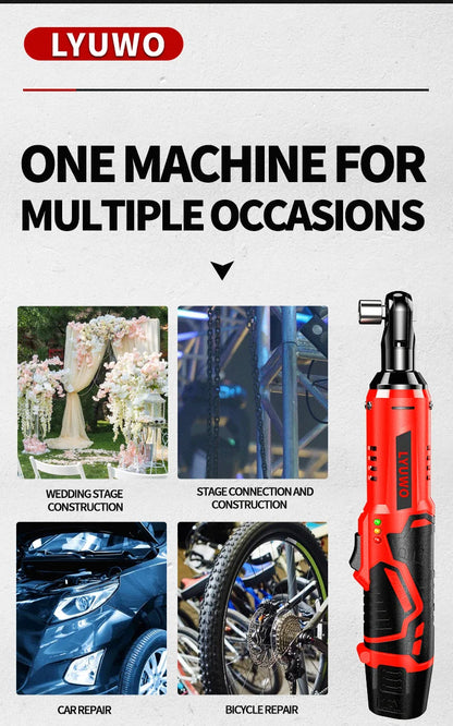LYUWO 3/8 Rechargeable Electric , Ratchet Set, Angle Drill, Screwdriver To Remove Screw Nut, Automobile Maintenance Tool 2 Batte