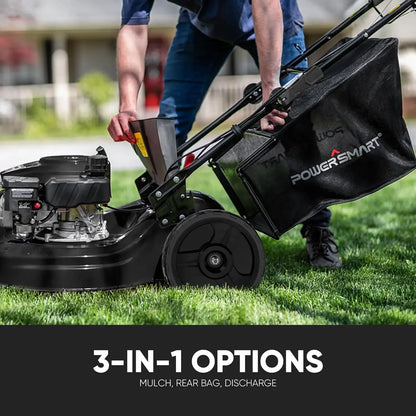 Self Propelled Gas Lawn Mower, 22 in. 170cc OHV Engine 3-in-1 Rear Wheel Drive, High Wheels, 6-Position Height Adjustment, Black