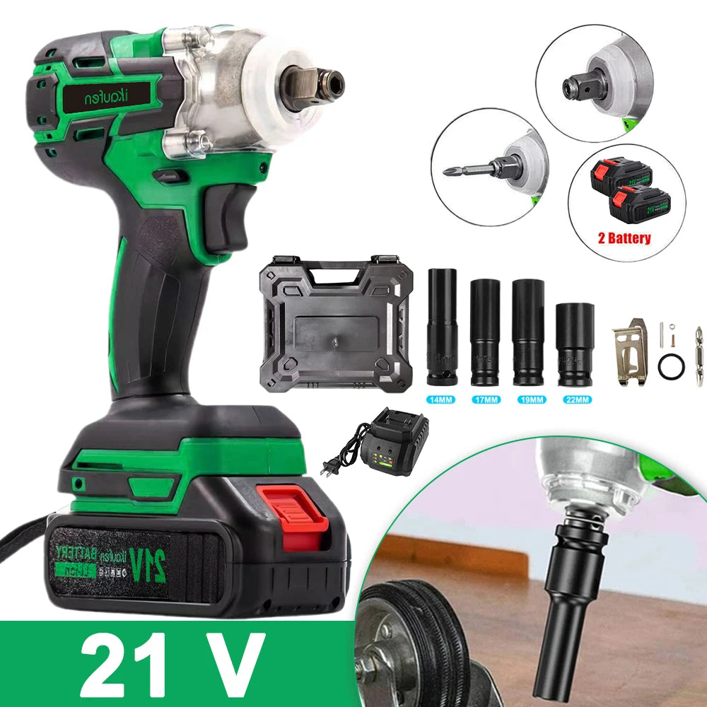 380N Large Torque Brushless Electric Wrench 21V Industrial Lithium Battery Charging for Cow Rack Woodworking Auto Repair