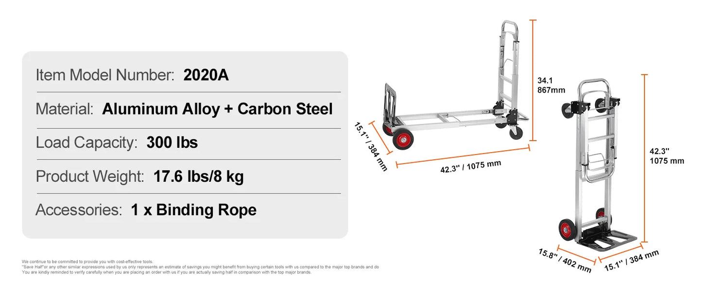 SucceBuy Folding Hand Truck Aluminum Heavy Duty Industrial Collapsible Dolly Cart for Transport Moving in Warehouse Supermarket