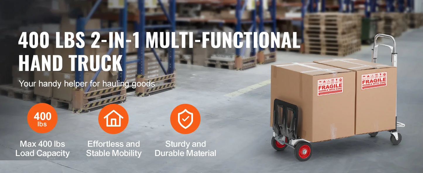 SucceBuy Folding Hand Truck Aluminum Heavy Duty Industrial Collapsible Dolly Cart for Transport Moving in Warehouse Supermarket