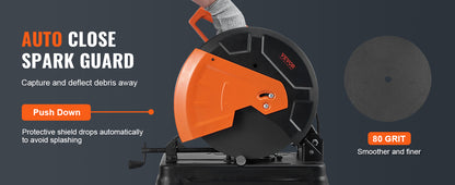 SucceBuy 2300W Abrasive Chop Saw 14"/355mm Blade Diameter Cut Off Saw Steel Cutting Machine 0-45° Adjustable Angle Miter Saw