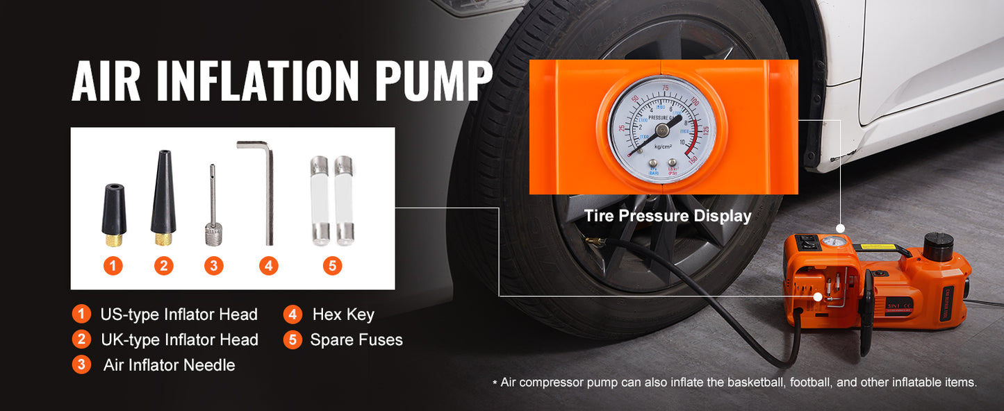 VEVOR Electric Car Jack 5 Ton Hydraulic Jack with Electric Impact Wrench Portable Car Lift  for SUV MPV Sedan Truck Change Tires