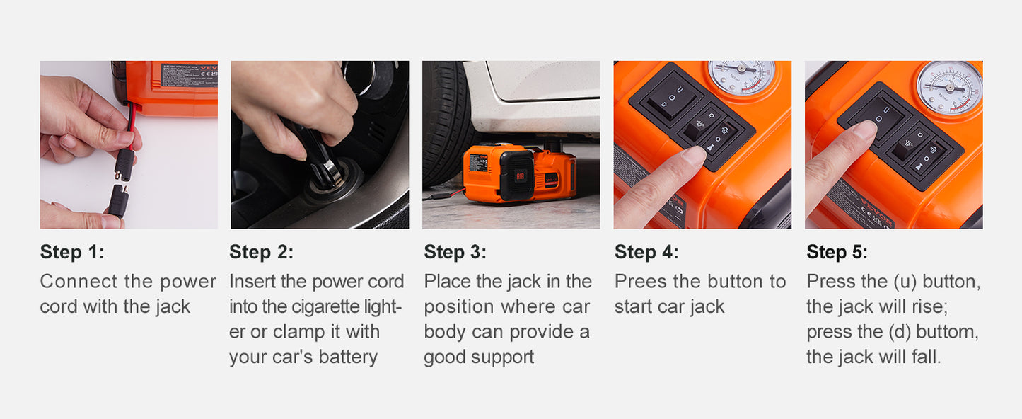 VEVOR Electric Car Jack 5 Ton Hydraulic Jack with Electric Impact Wrench Portable Car Lift  for SUV MPV Sedan Truck Change Tires