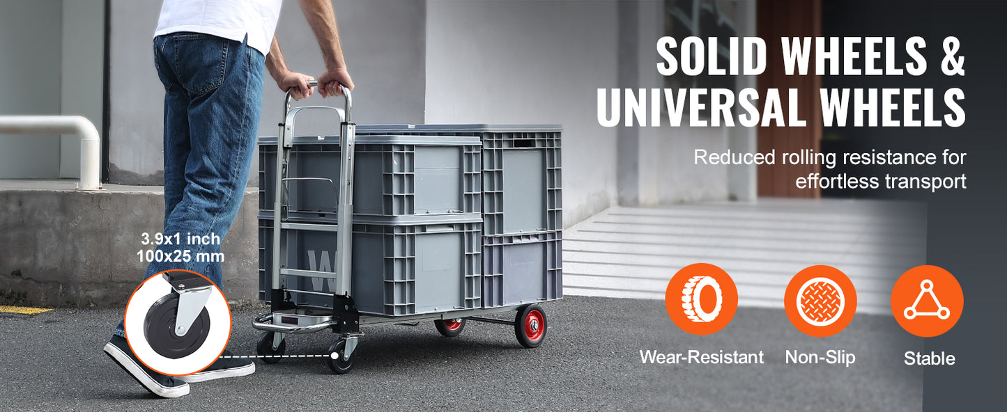 SucceBuy Folding Hand Truck Aluminum Heavy Duty Industrial Collapsible Dolly Cart for Transport Moving in Warehouse Supermarket