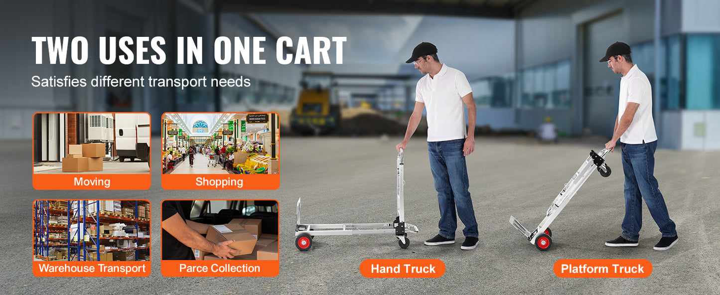 SucceBuy Folding Hand Truck Aluminum Heavy Duty Industrial Collapsible Dolly Cart for Transport Moving in Warehouse Supermarket