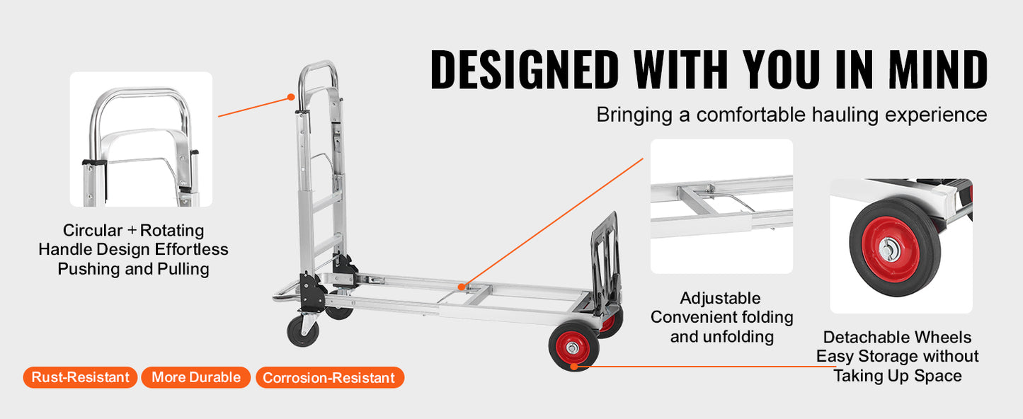 SucceBuy Folding Hand Truck Aluminum Heavy Duty Industrial Collapsible Dolly Cart for Transport Moving in Warehouse Supermarket