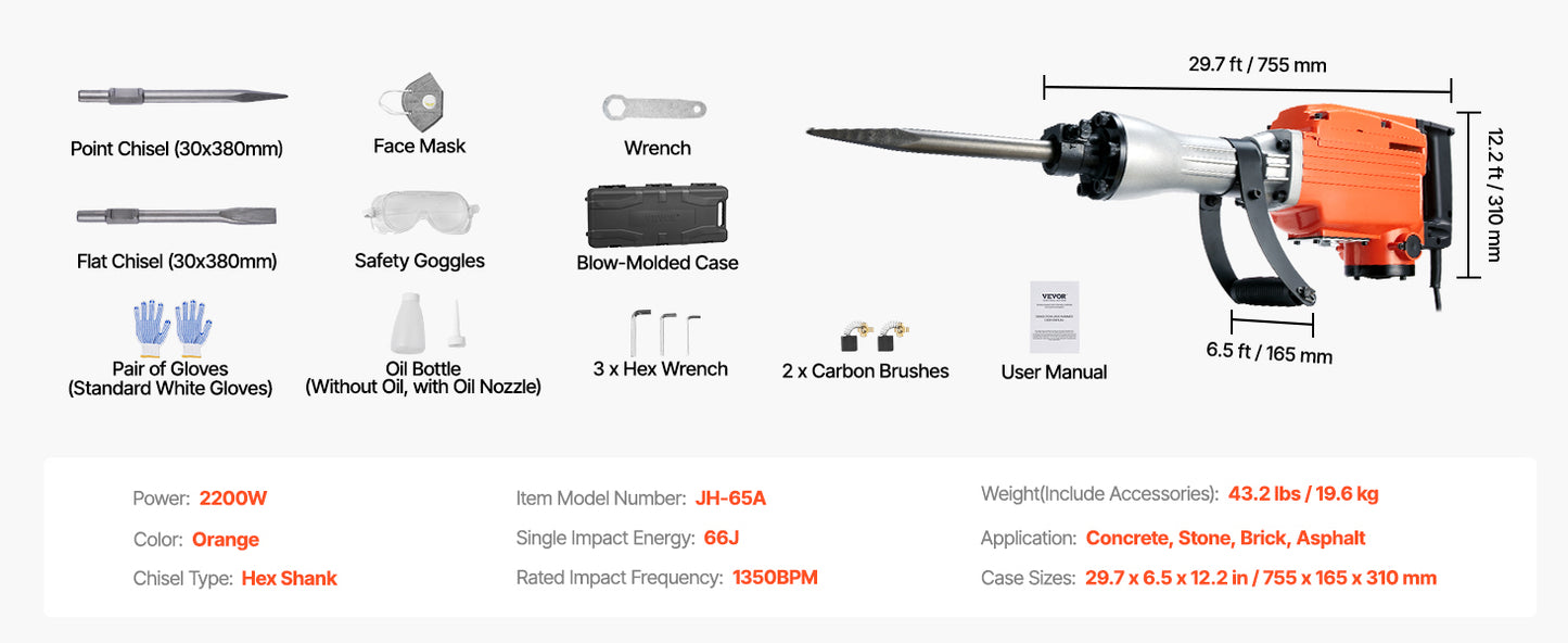 SucceBuy Demolition Jack Hammer 1500W/2200W/3500W Jack Hammer Concrete Breaker Heavy Duty Electric Jack Hammer 2/4pcs Chisel