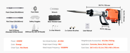 SucceBuy Demolition Jack Hammer 1500W/2200W/3500W Jack Hammer Concrete Breaker Heavy Duty Electric Jack Hammer 2/4pcs Chisel