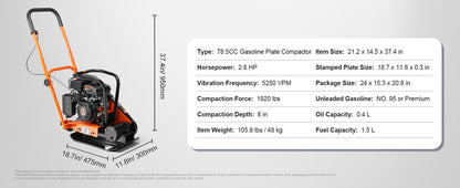 SucceBuy Plate Compactor 2.8/6.5 HP Force Vibratory Compaction Tamper For Walkways, Patios, Asphalts, Paver Landscaping