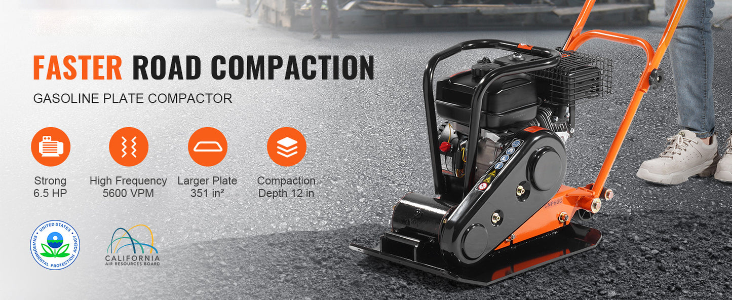 SucceBuy Plate Compactor 2.8/6.5 HP Force Vibratory Compaction Tamper For Walkways, Patios, Asphalts, Paver Landscaping