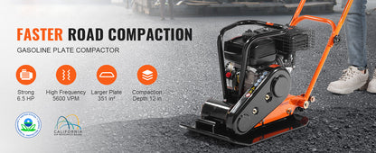 SucceBuy Plate Compactor 2.8/6.5 HP Force Vibratory Compaction Tamper For Walkways, Patios, Asphalts, Paver Landscaping