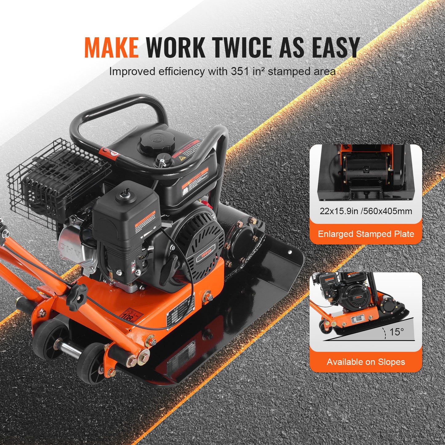 SucceBuy Plate Compactor 2.8/6.5 HP Force Vibratory Compaction Tamper For Walkways, Patios, Asphalts, Paver Landscaping