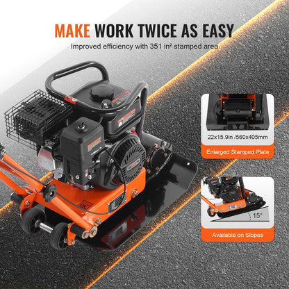 SucceBuy Plate Compactor 2.8/6.5 HP Force Vibratory Compaction Tamper For Walkways, Patios, Asphalts, Paver Landscaping